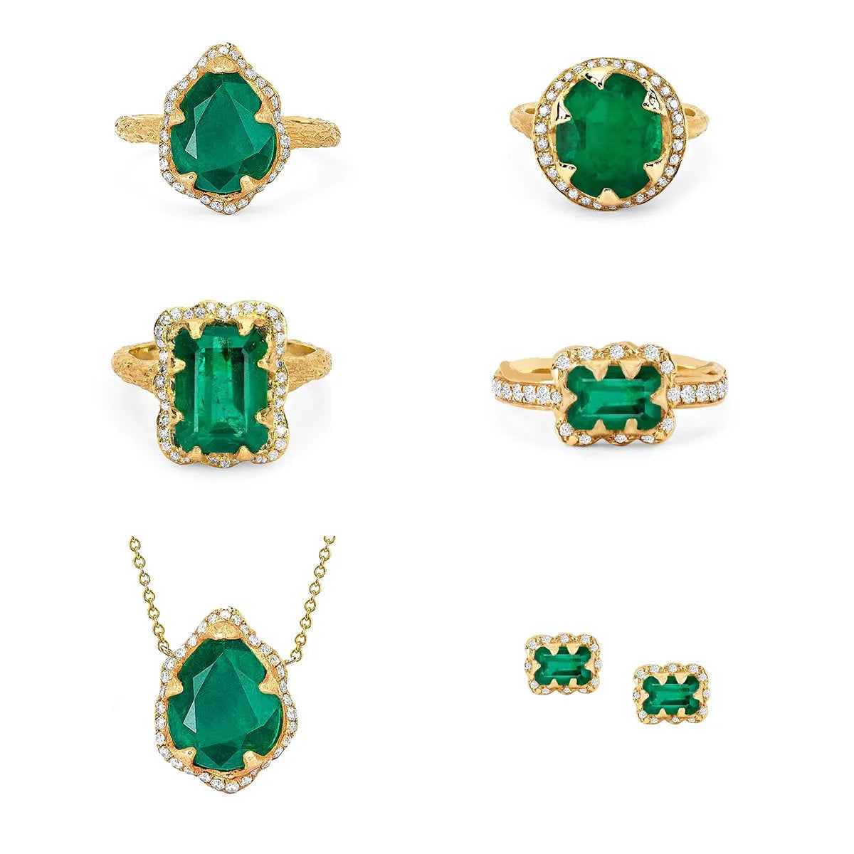 Luxury Large Carat Lab Grown Zambian Emerald Set| 18K Gold Plated S925 Silver Earrings Ring Necklace