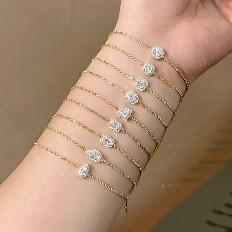 Halo Moissanite Stack Bracelet| 18K Gold Plated S925 Silver