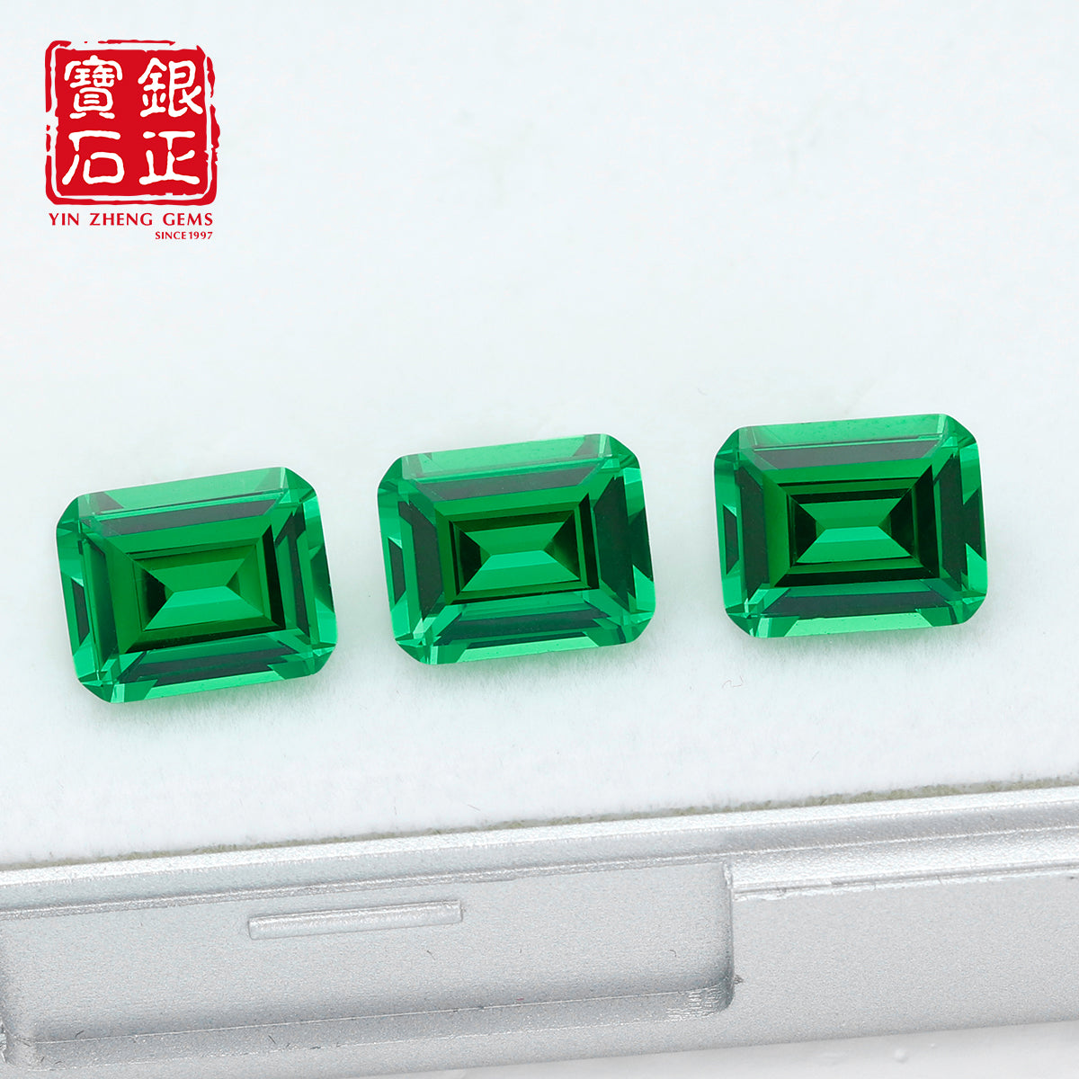 Precision Cut Lab Grown Tsavorite Emerald Cut