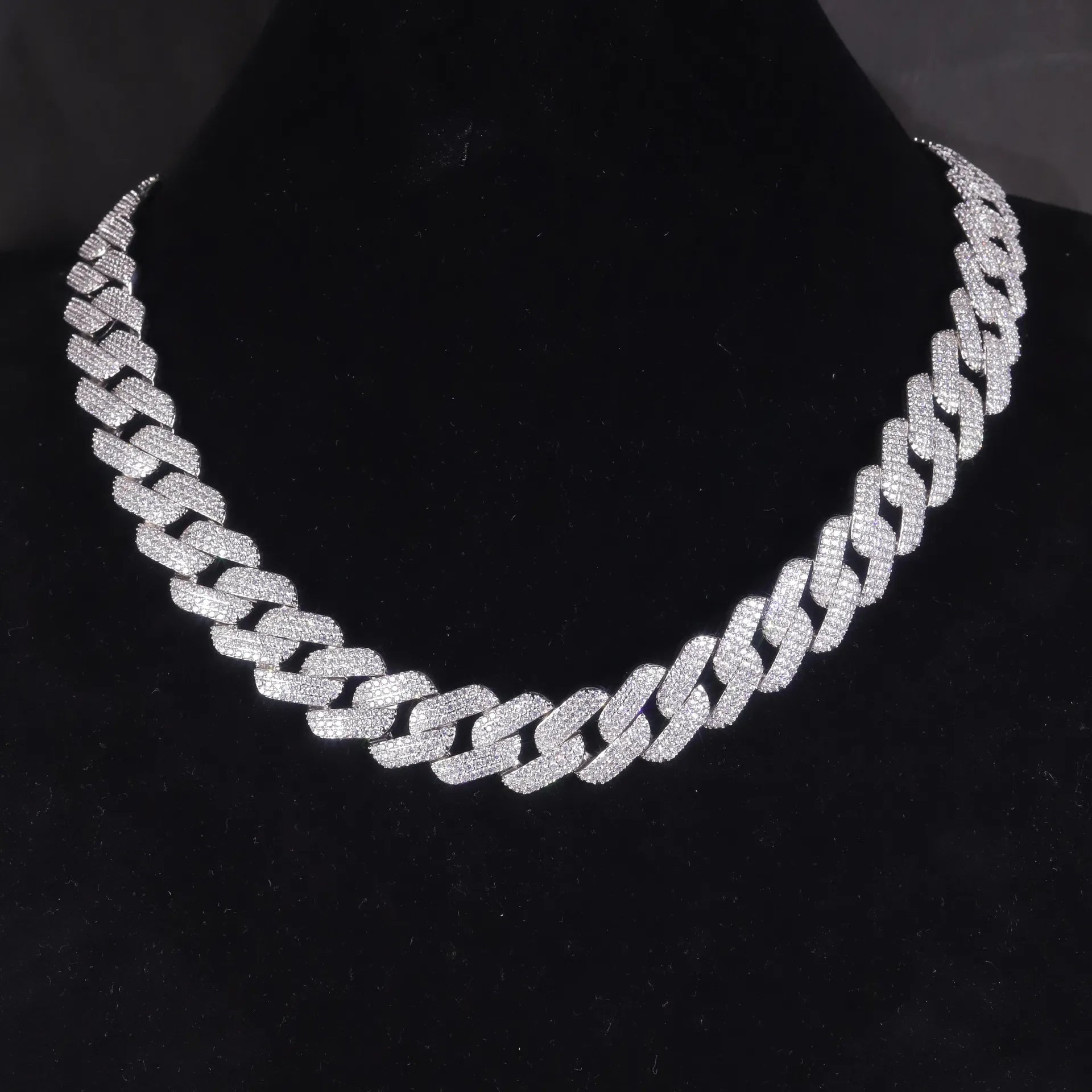19mm Thick Diamond Paved Cuban Link Chain Necklace| Hip Hop Rhombic S925 Sterling Silver CZ Stone Necklace for Men