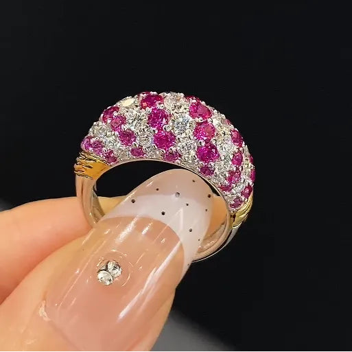 18K Gold Ring With Lab Grown White Diamond & Lab Created Ruby