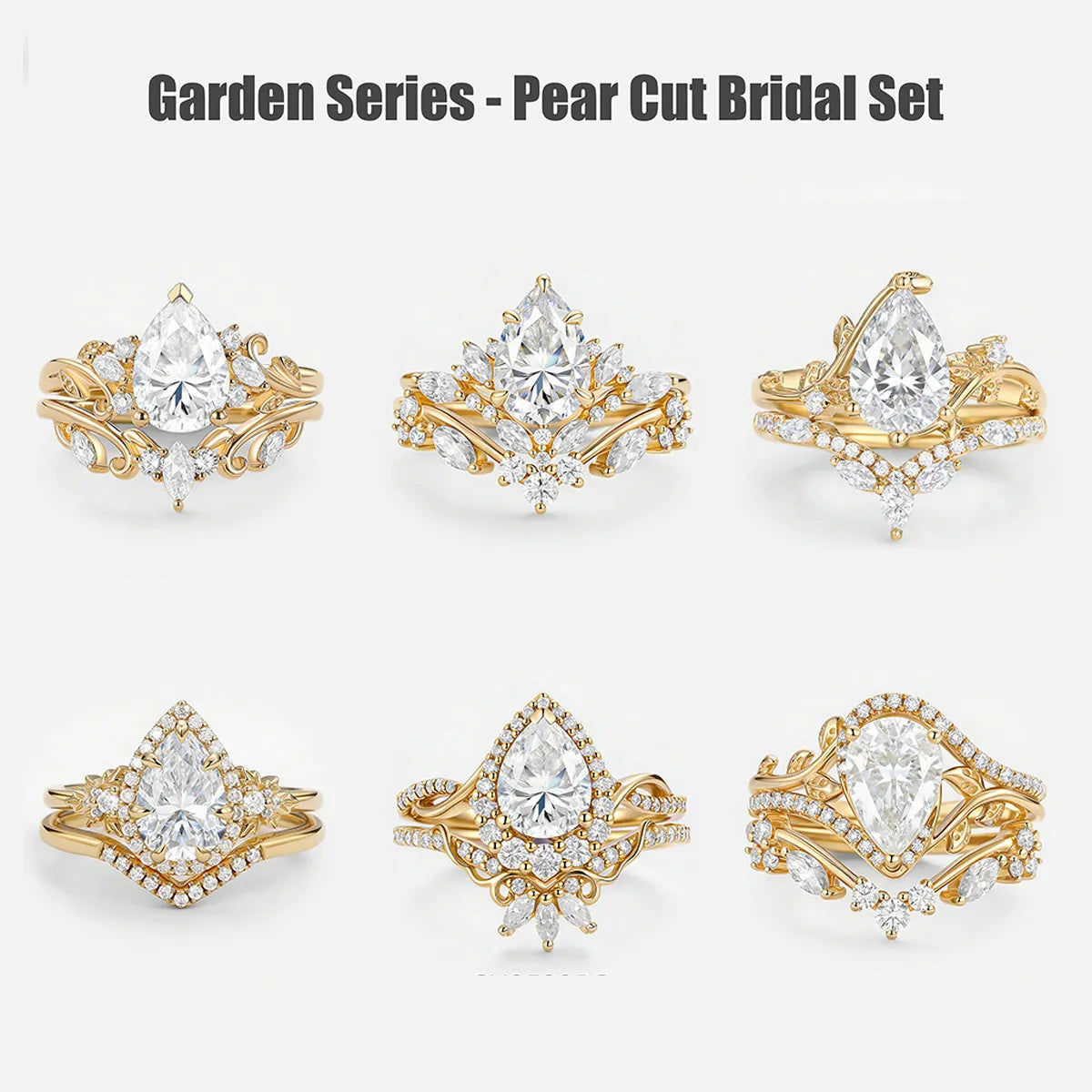 Garden Series - 1CT Pear Cut Moissanite Stackable Bridal Ring Set