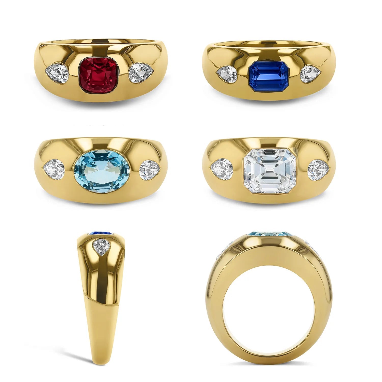 High-End Wide Index Finger Ring Lab Grown Ruby Sapphire 18K Gold Plated S925 Silver