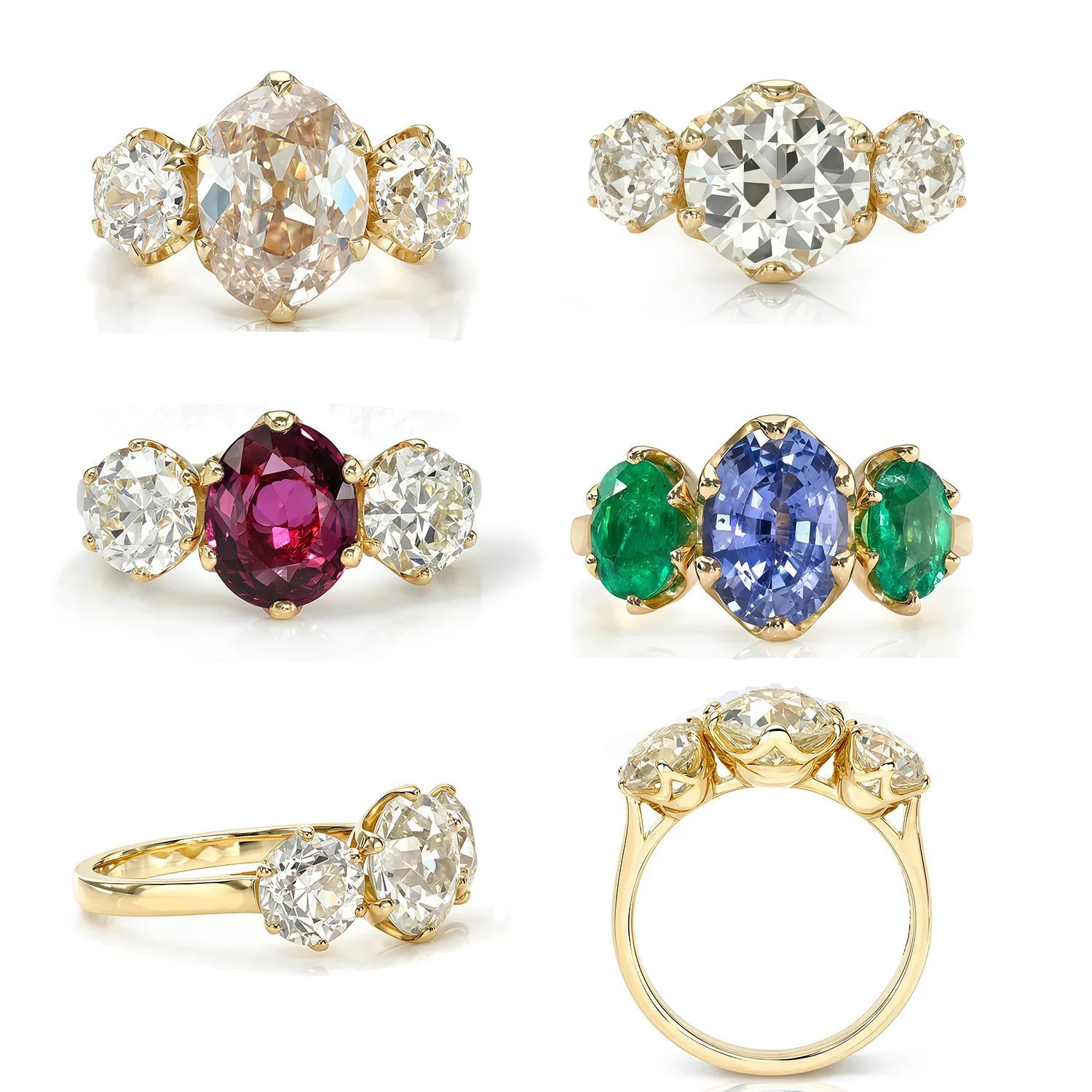 Luxury Three Stone Engagement Ring| 2CT Oval Egg Shape Moissanite| 18K Gold Plated S925 Sterling Silver