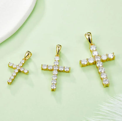 Classic Cross Necklace - S925 Silver Pendant with Moissanite Diamond