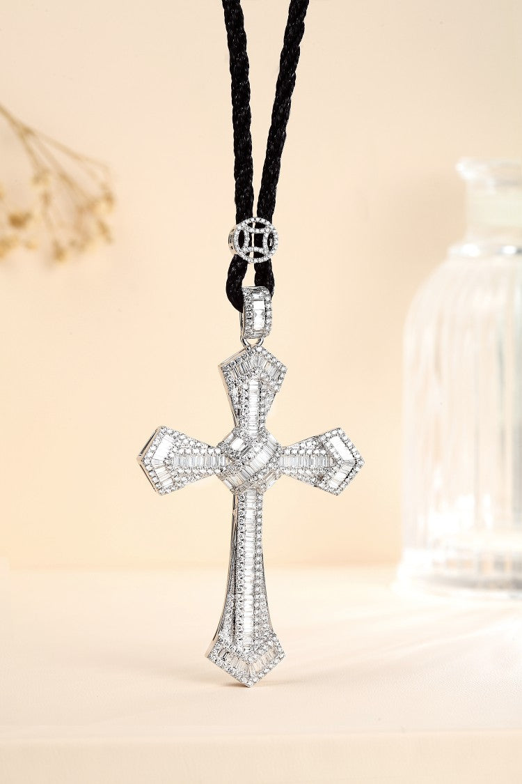 14K Lab Grown Diamond Cross Pendant With Rope