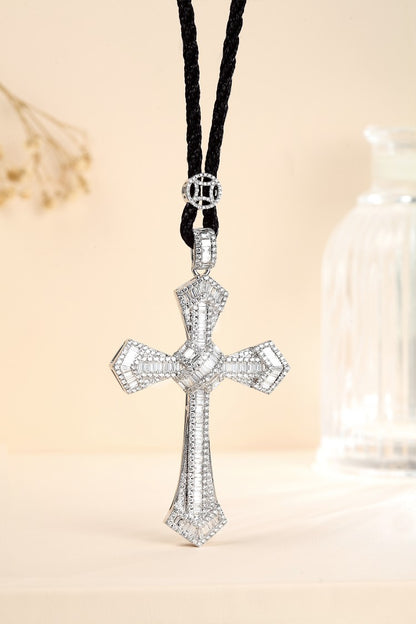 14K Lab Grown Diamond Cross Pendant With Rope