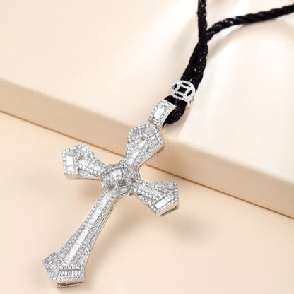 14K Lab Grown Diamond Cross Pendant With Rope