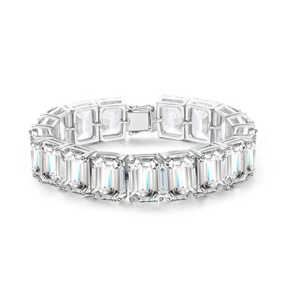 S925 Silver White Sparkling Zircon Emerald Cut Bracelet A