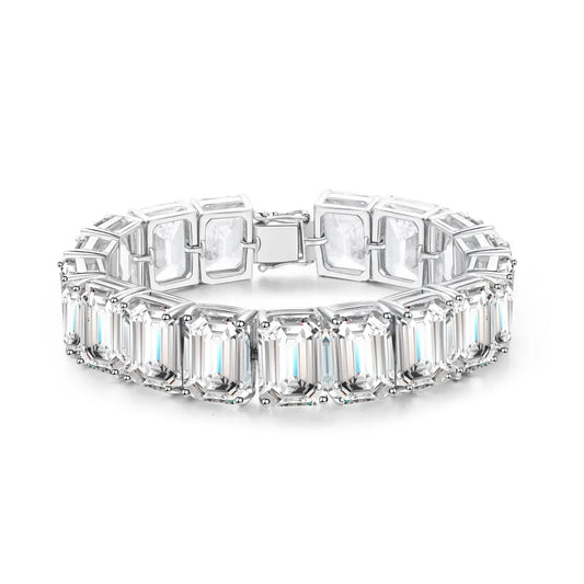 S925 Silver White Sparkling Zircon Emerald Cut Bracelet A