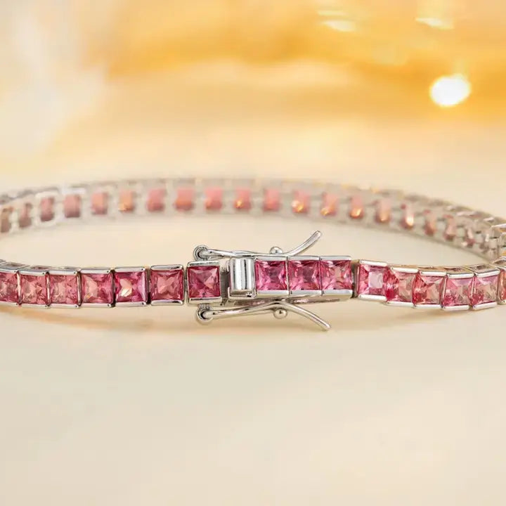 S925 Silver Red&Pink Cultivate Colored Blue Treasure Bracele