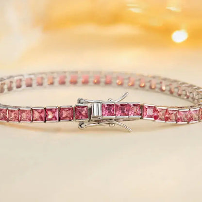 S925 Silver Red&Pink Cultivate Colored Blue Treasure Bracele