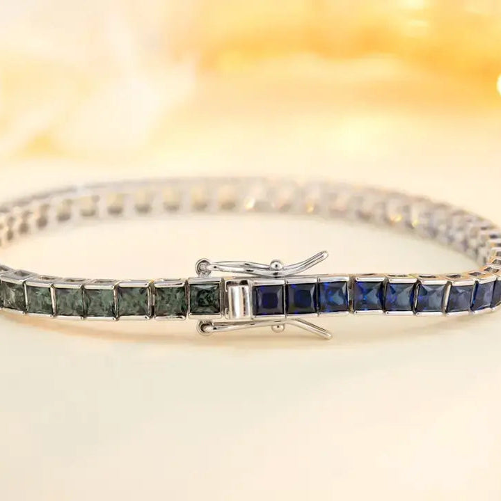 S925 Silver Blue&Green Cultivated Colored Blue Treasure Bracelet
