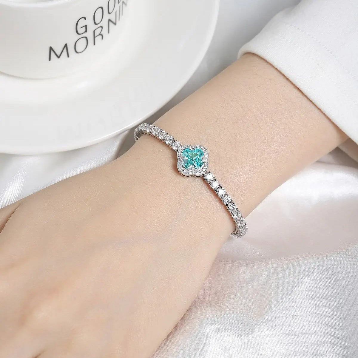 S925 Silver 3.9ct Lab Grown Paraiba Bracelet W JL185Y