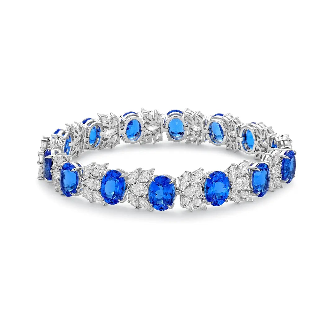 S925 silver 20.23ct Lab Grown Cobalt Pointed Crystal Bracelet W JL193Y