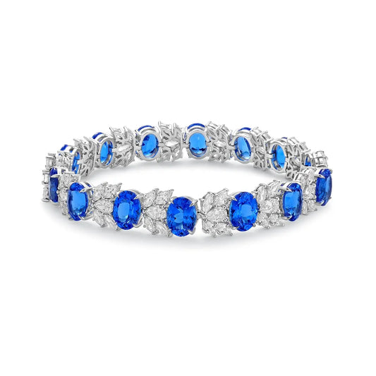 S925 silver 20.23ct Lab Grown Cobalt Pointed Crystal Bracelet W JL193Y