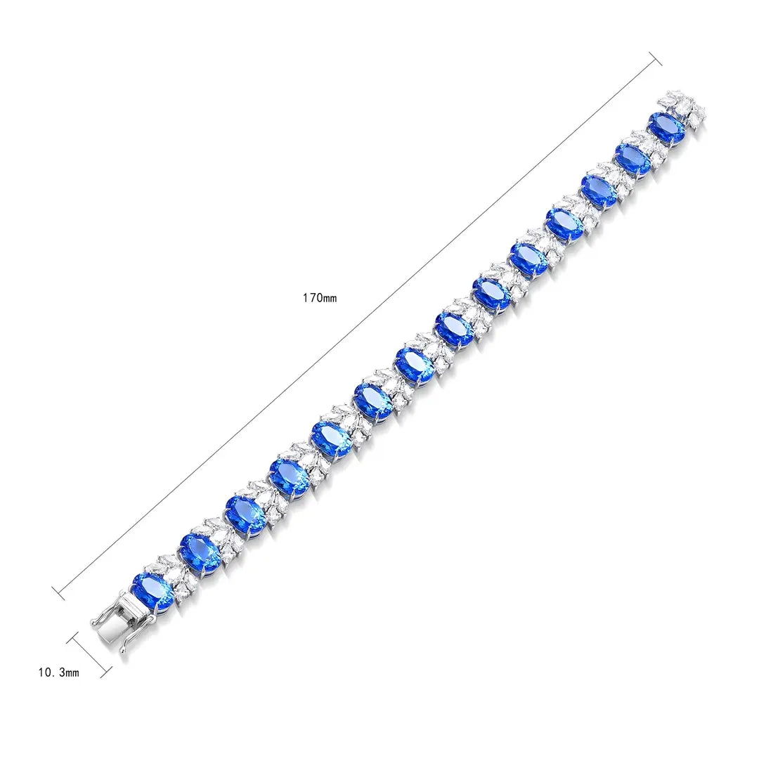 S925 silver 20.23ct Lab Grown Cobalt Pointed Crystal Bracelet W JL193Y
