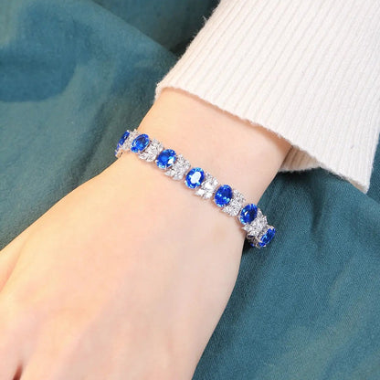 S925 silver 20.23ct Lab Grown Cobalt Pointed Crystal Bracelet W JL193Y