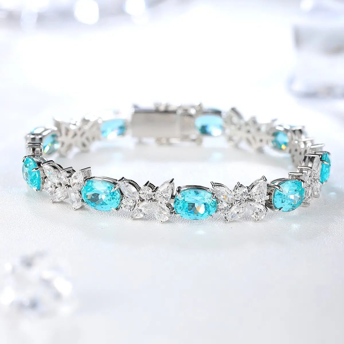 S925 Silver 20.7ct Lab Grown Paraiba Bracelet W JL107Y