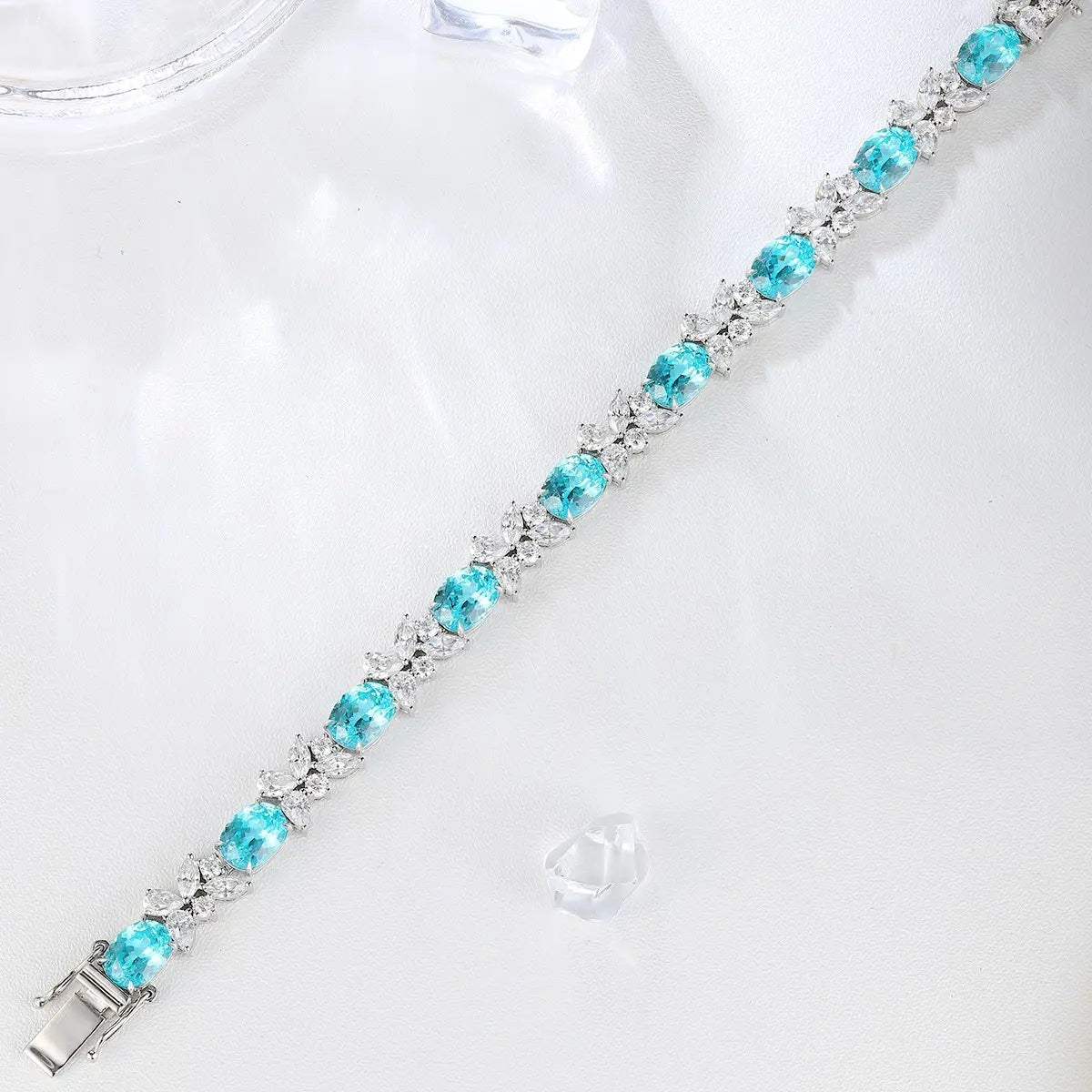 S925 Silver 20.7ct Lab Grown Paraiba Bracelet W JL107Y
