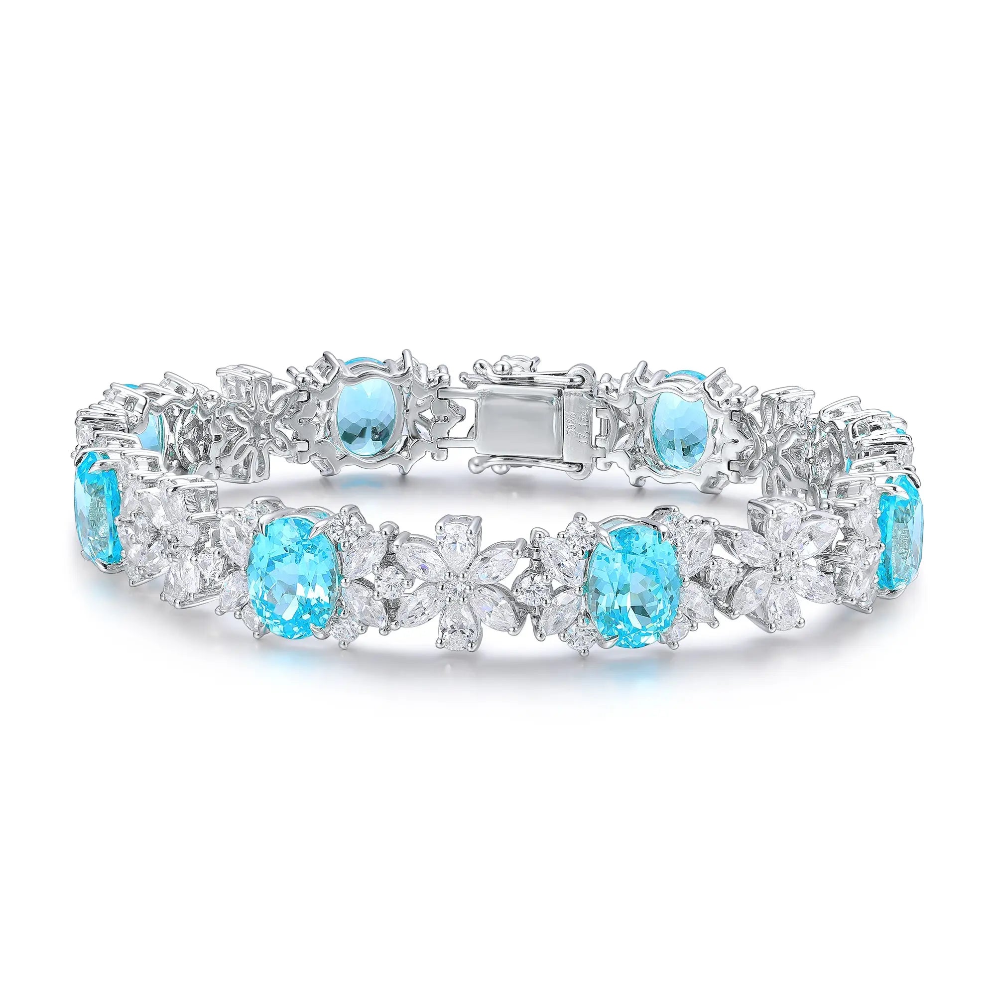 S925 Silver 15.79ct Lab Grown Paraiba Bracelet W JL109Y