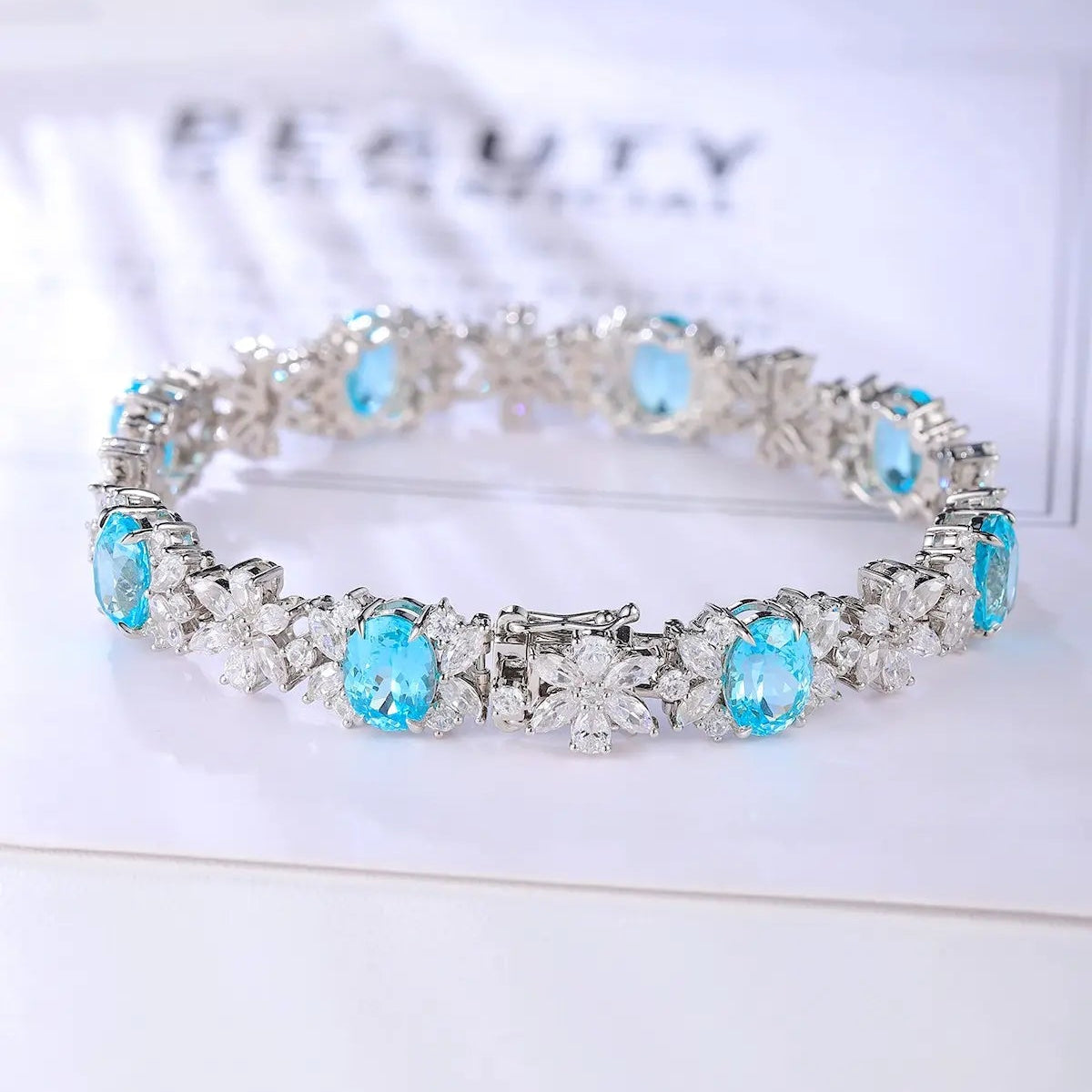 S925 Silver 15.79ct Lab Grown Paraiba Bracelet W JL109Y