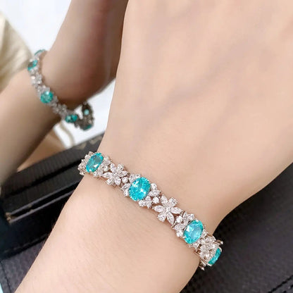 S925 Silver 15.79ct Lab Grown Paraiba Bracelet W JL109Y