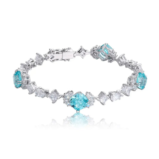 S925 Silver 15.87ct Lab Grown Paraiba Bracelet W JL124Y