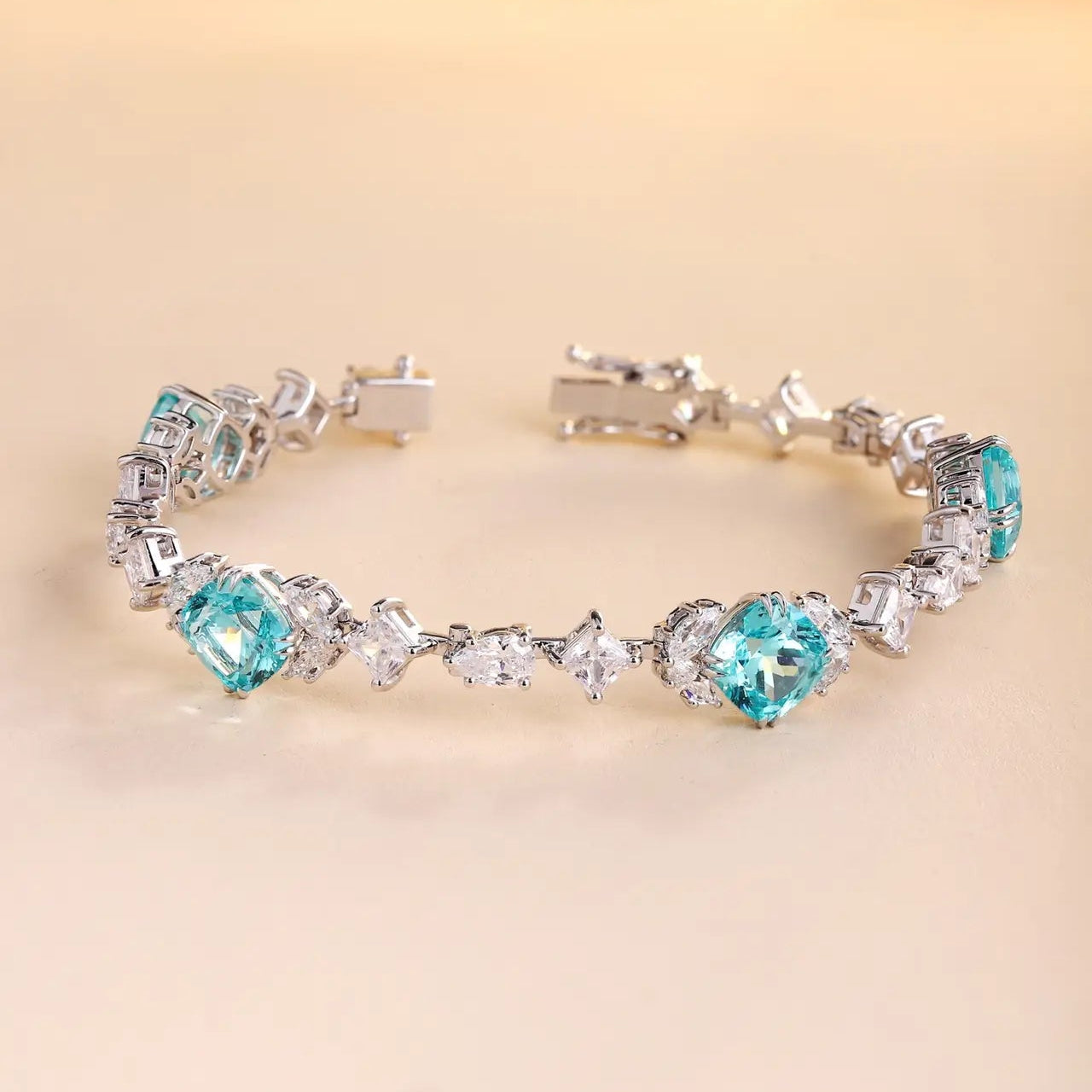 S925 Silver 15.87ct Lab Grown Paraiba Bracelet W JL124Y