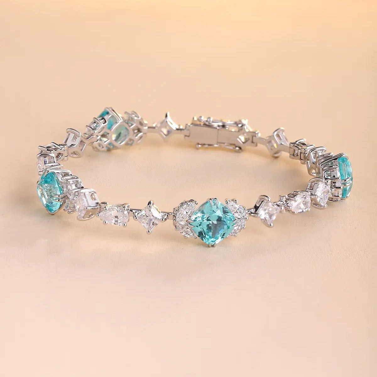 S925 Silver 15.87ct Lab Grown Paraiba Bracelet W JL124Y
