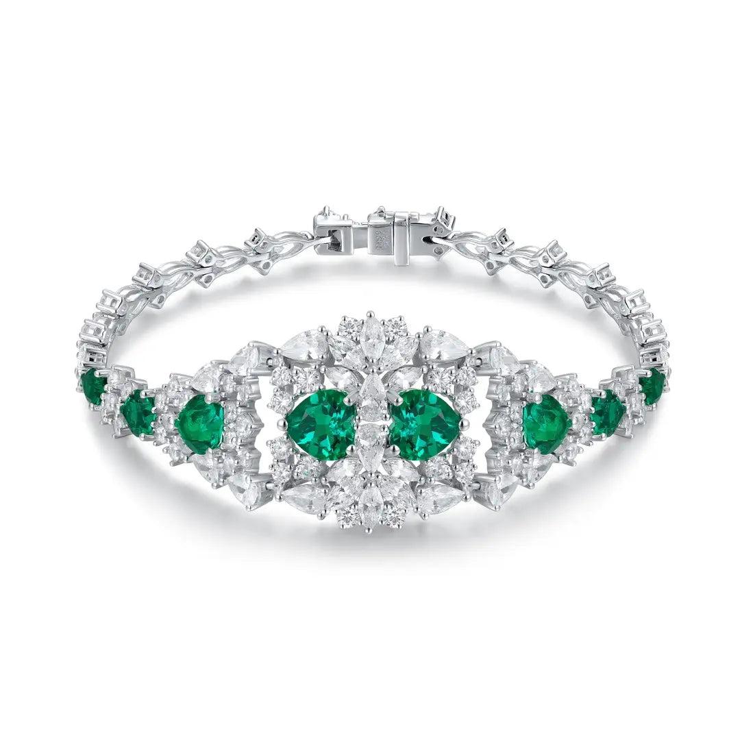 S925 Silver 5.32ct Lab Grown Emerald Bracelet W JSEGL128Y