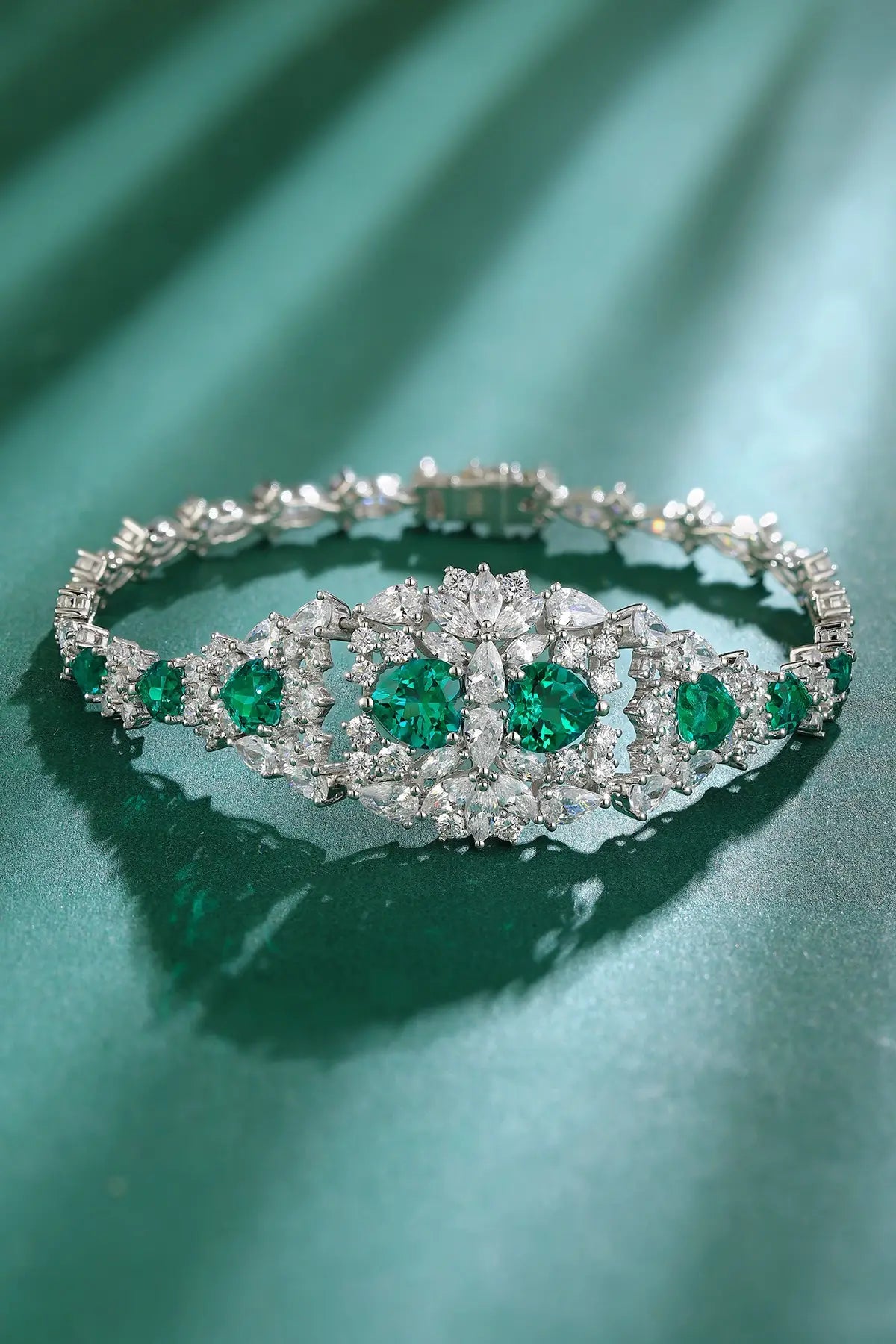 S925 Silver 5.32ct Lab Grown Emerald Bracelet W JSEGL128Y
