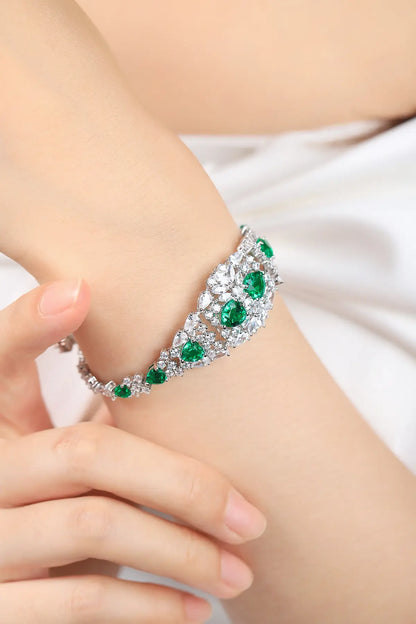 S925 Silver 5.32ct Lab Grown Emerald Bracelet W JSEGL128Y