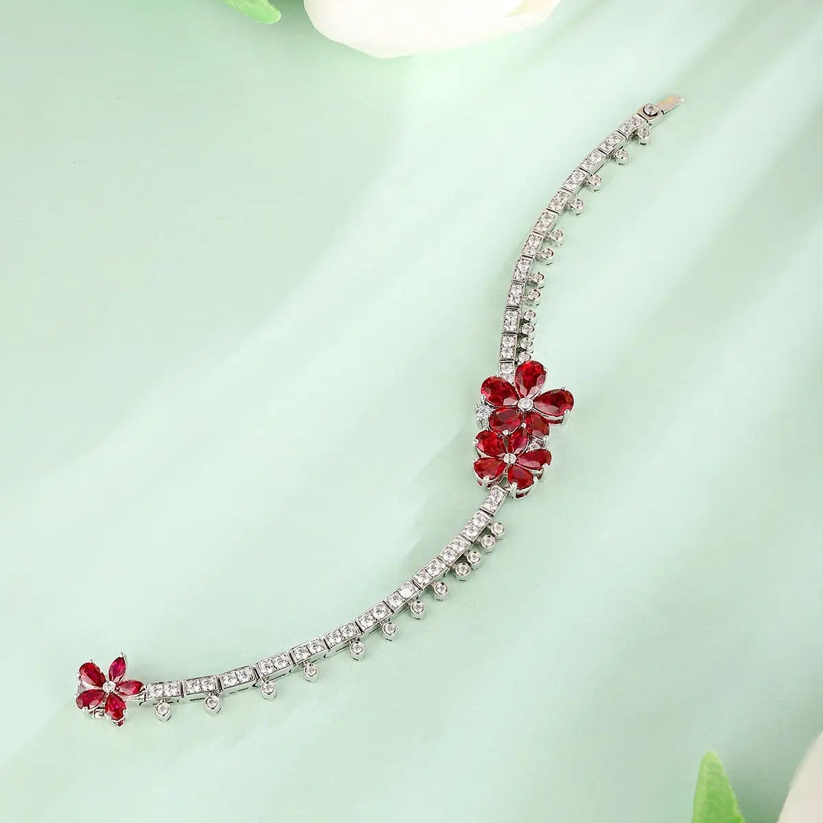 S925 Silver 8.6ct Lab Grown Ruby Treasure Bracelet W PRURL181Y