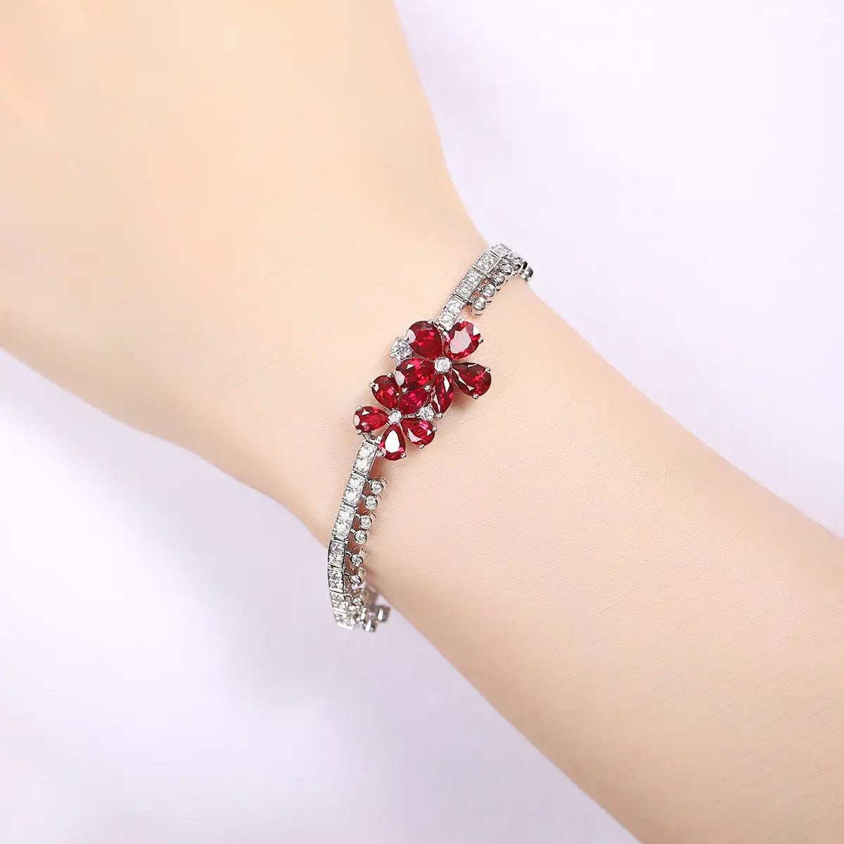 S925 Silver 8.6ct Lab Grown Ruby Treasure Bracelet W PRURL181Y