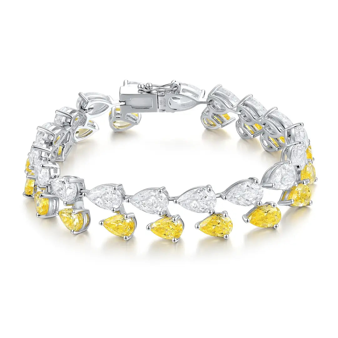 S925 Silver 23.06ct Yellow White Sparkling Diamond Zircon Water Drop Bracelet A