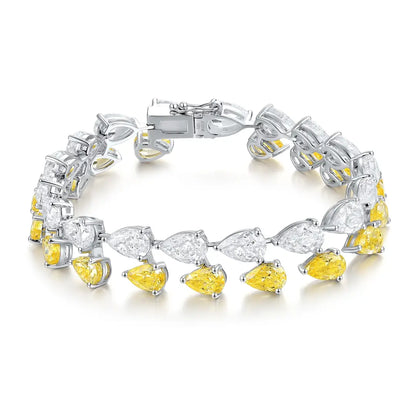 S925 Silver 23.06ct Yellow White Sparkling Diamond Zircon Water Drop Bracelet A