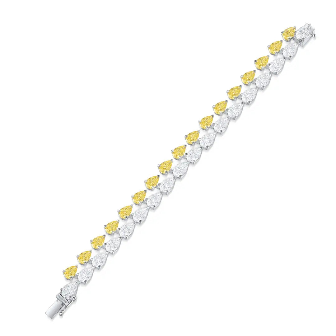 S925 Silver 23.06ct Yellow White Sparkling Diamond Zircon Water Drop Bracelet A