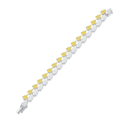 S925 Silver 23.06ct Yellow White Sparkling Diamond Zircon Water Drop Bracelet A