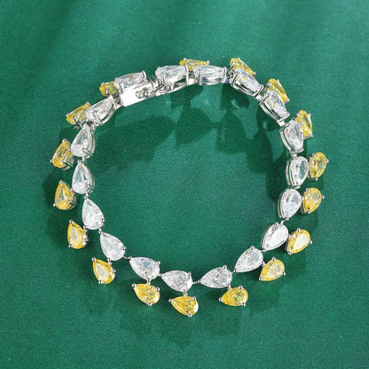 S925 Silver 23.06ct Yellow White Sparkling Diamond Zircon Water Drop Bracelet A