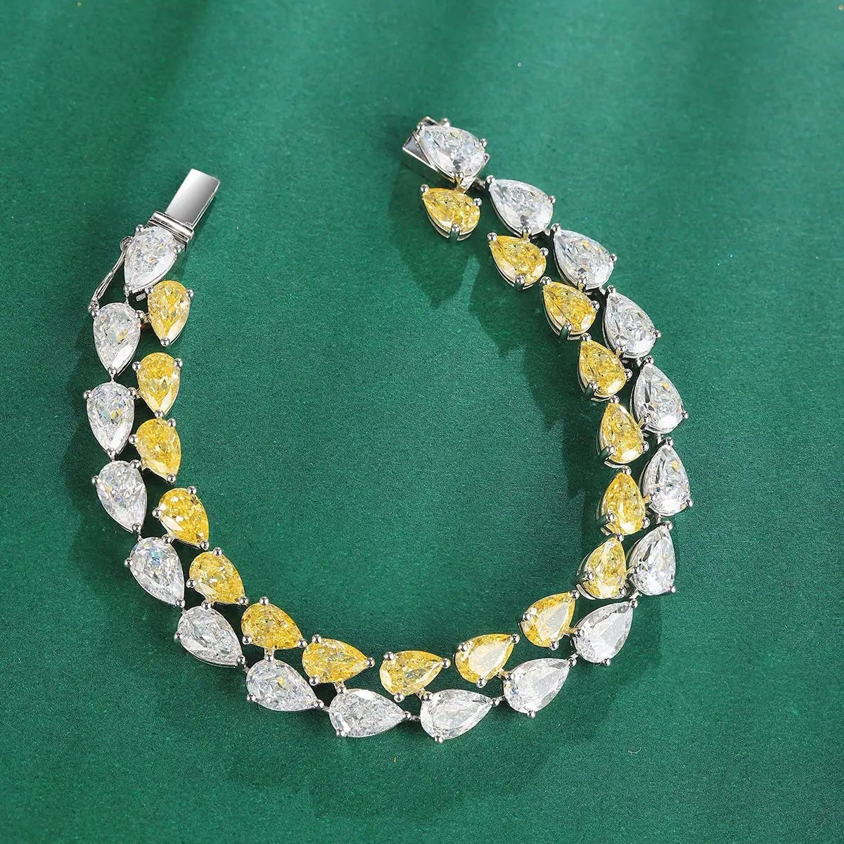S925 Silver 23.06ct Yellow White Sparkling Diamond Zircon Water Drop Bracelet A