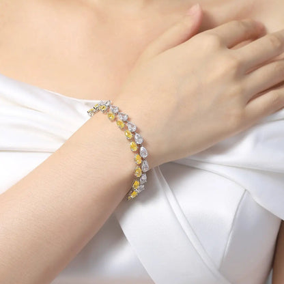 S925 Silver 23.06ct Yellow White Sparkling Diamond Zircon Water Drop Bracelet A