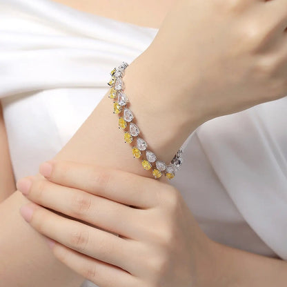 S925 Silver 23.06ct Yellow White Sparkling Diamond Zircon Water Drop Bracelet A