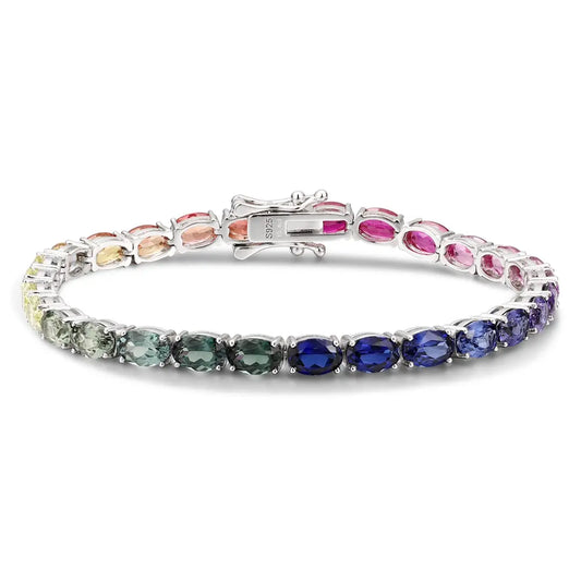S925 Silver 15.4ct Oval Cultivated Colored Sapphire Bracelet B20334