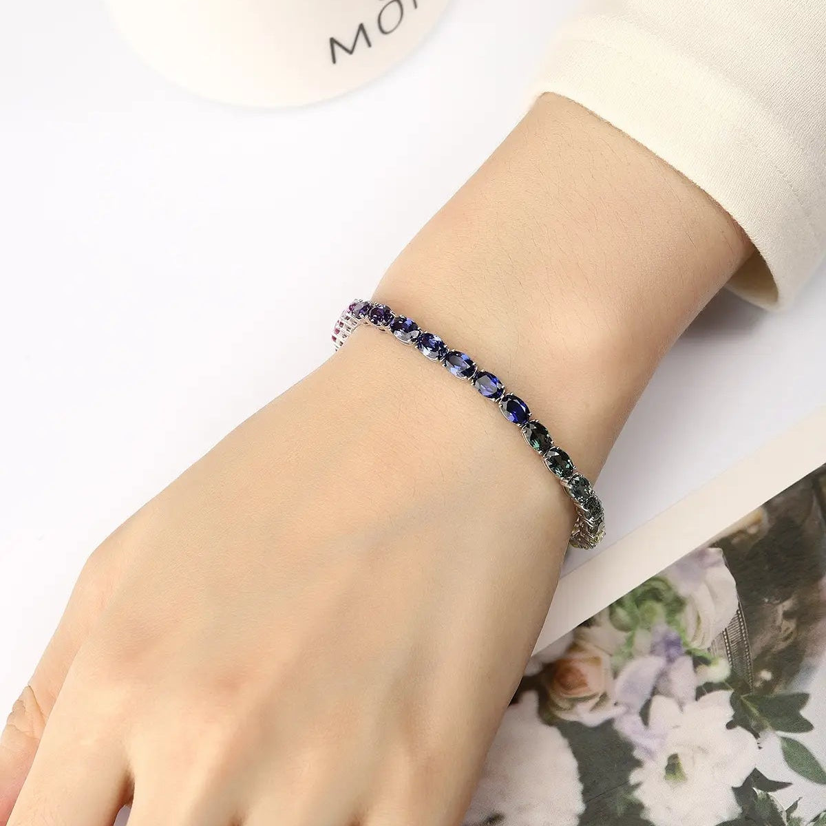 S925 Silver 15.4ct Oval Cultivated Colored Sapphire Bracelet B20334