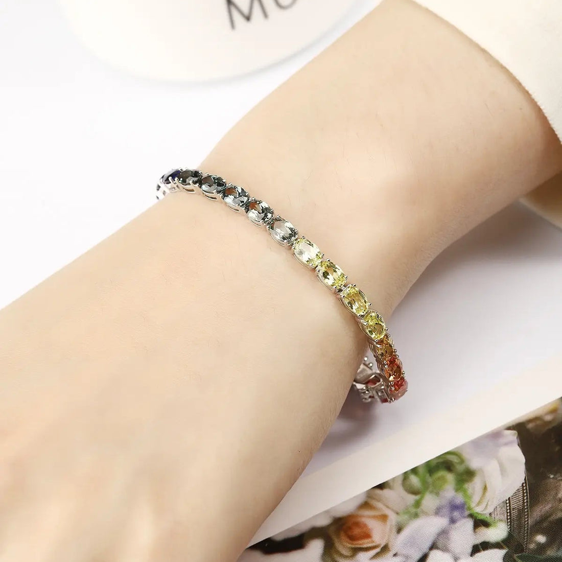 S925 Silver 15.4ct Oval Cultivated Colored Sapphire Bracelet B20334