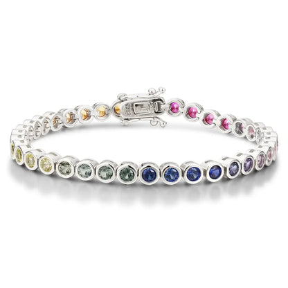 S925 Silver 5.55ct Round Cultivated Colored Sapphire Bracelet B20334