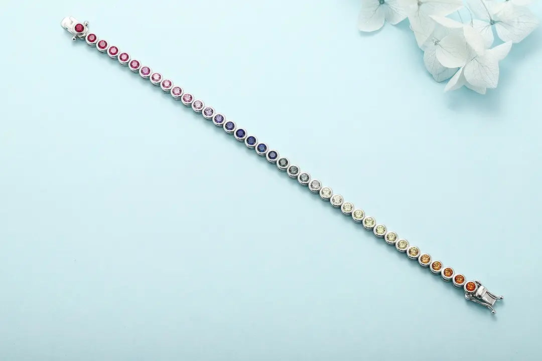 S925 Silver 5.55ct Round Cultivated Colored Sapphire Bracelet B20334