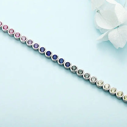 S925 Silver 5.55ct Round Cultivated Colored Sapphire Bracelet B20334