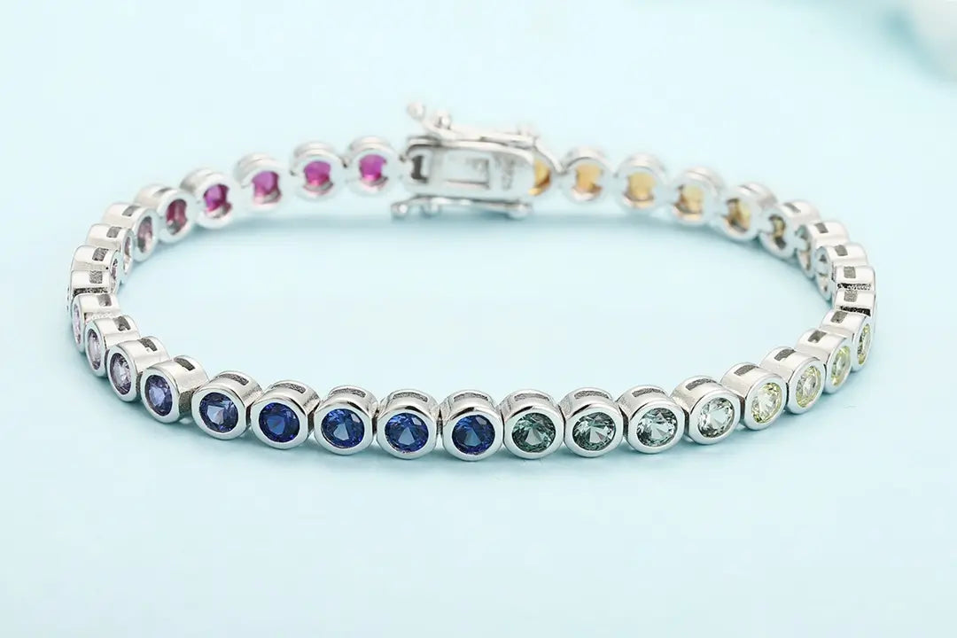 S925 Silver 5.55ct Round Cultivated Colored Sapphire Bracelet B20334